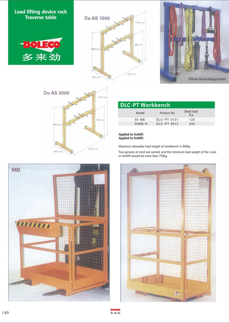 Traverse table/Load lifting device rack